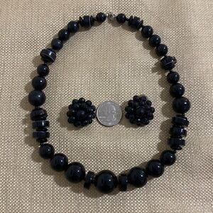 Hong Kong Vintage Black Bead Clip On Earrings